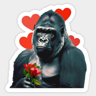 Valentine's Day in 2053 No. 5: Gorilla My Dreams on Valentine's Day on a Dark Background Sticker